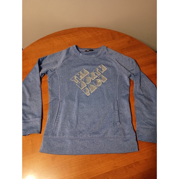 The North Face Womens Sweater Medium Blue Logo Print Pullover Crew Neck Fleece - Picture 1 of 7